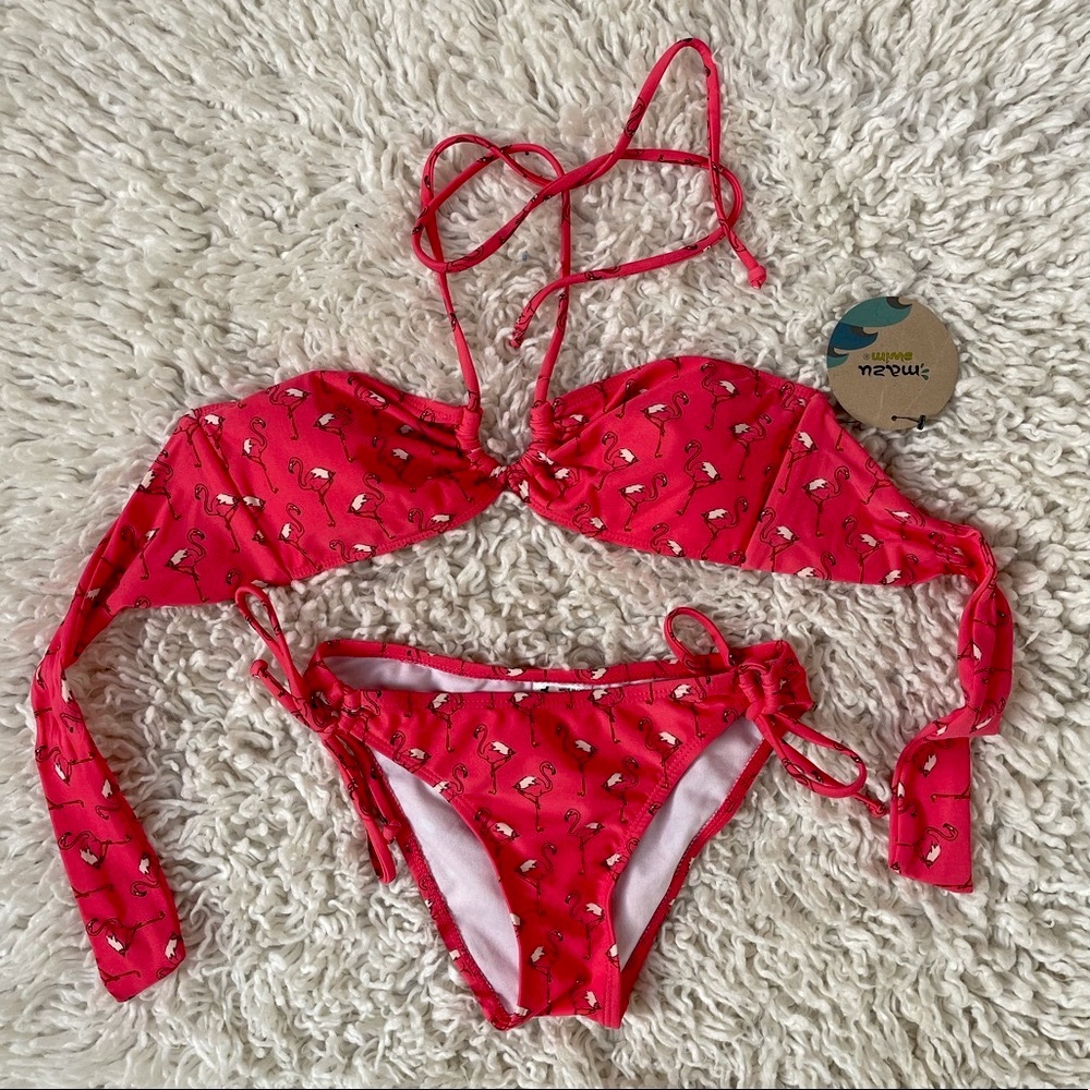 NWT Mazu Swim flamingo bikini top and bottom